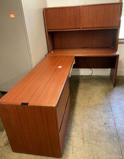 Steelcase Veneer L-Shape Desk w/ Hutch - Used - Image 2