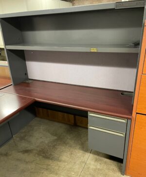 Alternative view of HON 38000 Series U-Shape Mahogany/Charcoal Desk Set w/ Hutch- Used