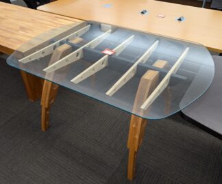 Modern Glass Table w/ Sculptural Wooden Base - Used