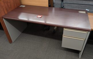 HON Mahogany/Taupe 38000 Series Steel Single Ped Desk - Used