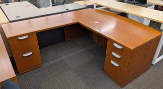 Cherry L-Shape Bowfront Desk Set w/ Pencil Tray - Used
