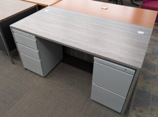 New Harmony Newport Grey 30"x60" Desk Shell w/ Used Silver Peds - New/Used