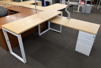 Maple L-Shape Desk Set w/ Adjustable-Height Credenza - Used