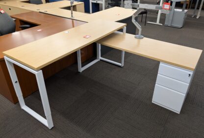 Maple L-Shape Desk Set w/ Adjustable-Height Credenza - Used