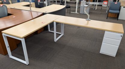 Maple L-Shape Desk Set w/ Adjustable-Height Credenza - Used - Image 2