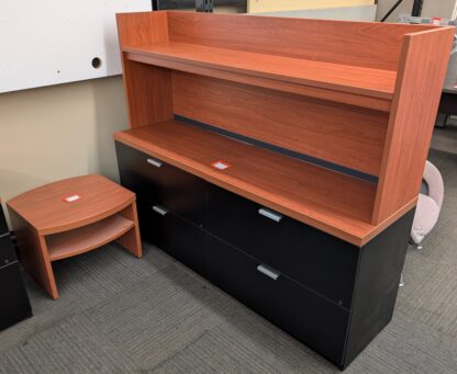 Cherry/Black L-Shape Desk, Buffet Credenza, Hutch, and Side Table Set - Used - Image 3