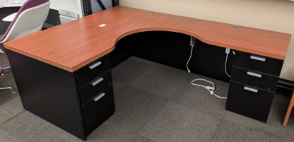Cherry/Black L-Shape Desk, Buffet Credenza, Hutch, and Side Table Set - Used - Image 2