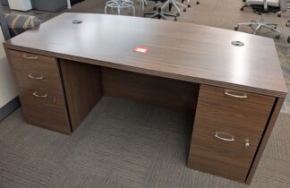 HON 6'x3' Walnut Bowfront Double Ped Desk - Used