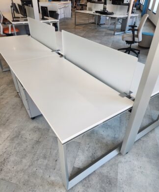 White 4-Seat Double-Sided Benching Station w/ Drawer Units - Used