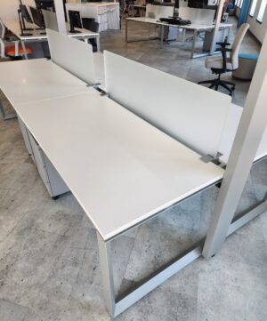 White 4-Seat Double-Sided Benching Station w/ Drawer Units - Used