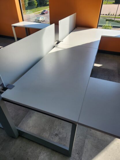 White Double L-Shape Benching Stations w/ Divider Panels - Used - Image 3
