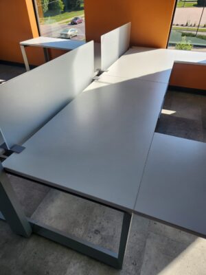 White Double L-Shape Benching Stations w/ Divider Panels - Used - Image 3