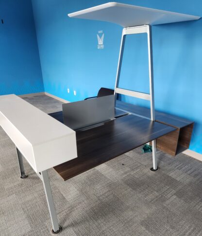 Walnut/White Double-Sided Collab Station w/ Canopy - Used