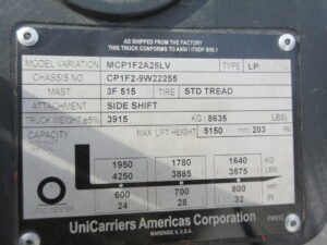 #006 Uni-Carrier Forklift Model MCP1FA25LV - Used - Image 12