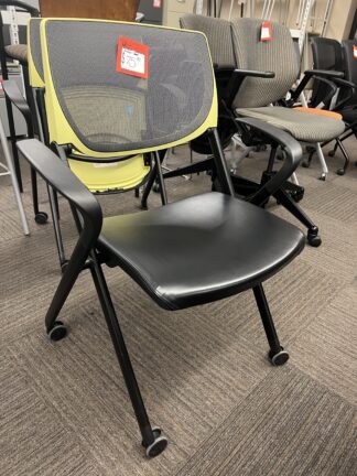 All-Steel "Seek" Black Vinyl Seat Black Mesh Back Mobile Visitor Chair - Used