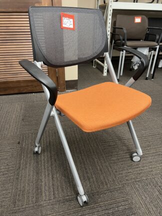 All-Steel Orange Fabric Seat Black Mesh Back Mobile Visitor Chair - Used