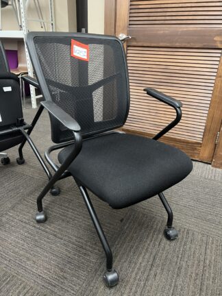 Mobile All-Black Fabric Seat Black Mesh Back Visitor Chair - Used