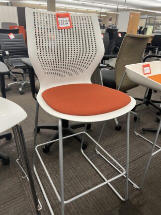 White Stool w/ Orange Fabric Seat - Used