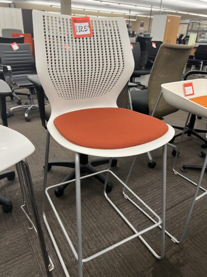 White Stool w/ Orange Fabric Seat - Used