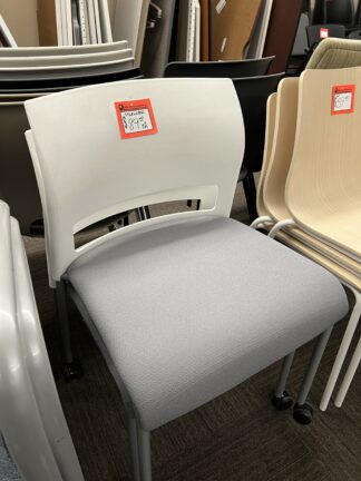 Steelcase White Stack/Visitor Chair w/ Gray Fabric Seat and Casters - Used