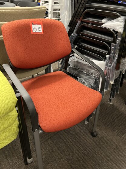 All-Orange Black Fabric Stack/Visitor Chair w/ Casters - Used