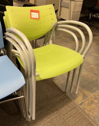 Lime Green Plastic Stack/Visitor Chair w/ Gray Arms/Legs - Used