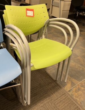 Lime Green Plastic Stack/Visitor Chair w/ Gray Arms/Legs - Used