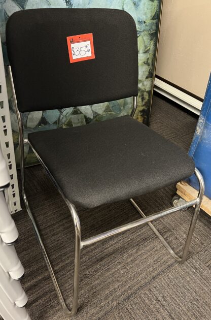 All-Fabric Black Stack/Visitor Chair w/ Silver Sled Base - Used