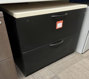 3'W Black 2-Drawer Lateral File w/ White Laminate Top - Used