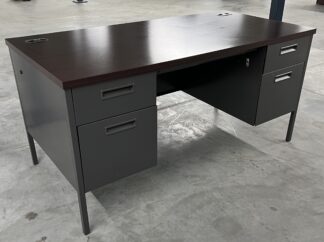 Mahogany Charcoal 30"x60" Double Ped Desk - Used