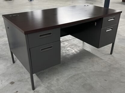 Mahogany Charcoal 30"x60" Double Ped Desk - Used