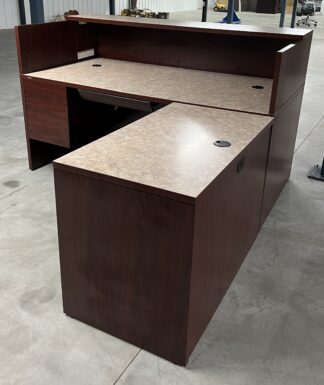 Earth-Tone Pattern Mahogany Reception L-Shape Desk (Right Return) - Used