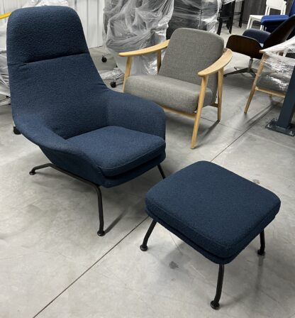 Gus Modern "Tallinn" Navy Blue Fabric Lounge Chair w/ Ottoman - Used