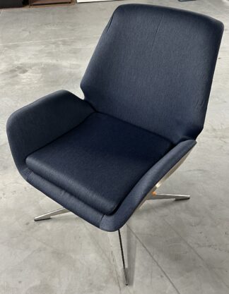 HBF Blue Fabric Wood Back Swivel Lounge Chairs - Used