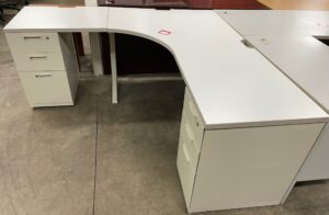 KI 6'x6' White Corner L-Shape Desk w/ Steelcase Repainted Drawer Pedestals - Used - Image 3