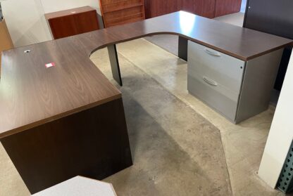 Walnut 66"x96" U-Shape Desk Set w/ Drawer Pedestal & 2-Drawer Lateral File - Used - Image 2