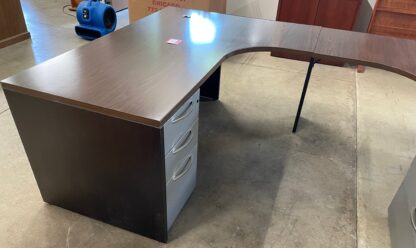 Walnut 66"x96" U-Shape Desk Set w/ Drawer Pedestal & 2-Drawer Lateral File - Used - Image 3