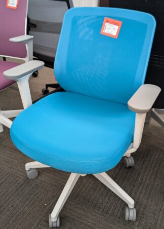 Poppin Blue Fabric White Frame Arm Chair - Used