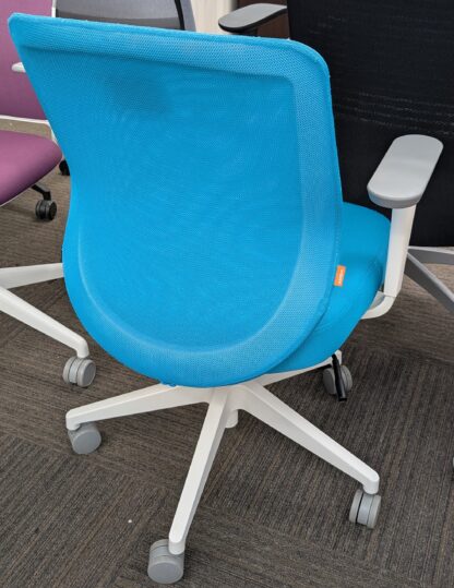 Poppin Blue Fabric White Frame Arm Chair - Used - Image 2