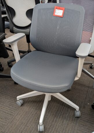 Poppin Grey Fabric White Frame Arm Chair - Used
