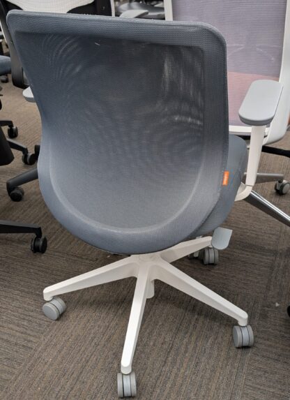 Poppin Grey Fabric White Frame Arm Chair - Used - Image 2