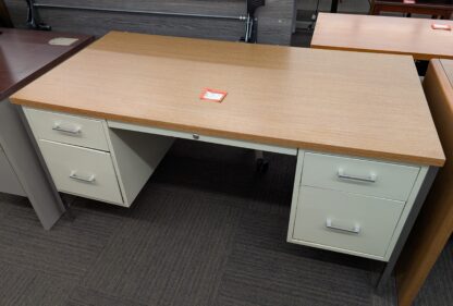 Oak Laminate Steel 30"x60" Double Ped Desk - Used