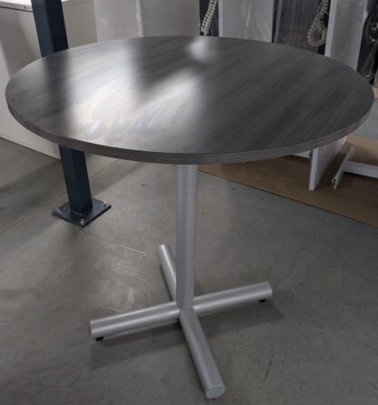 Grey Laminate 3' Round Table w/ Bar Height Silver Base - Used