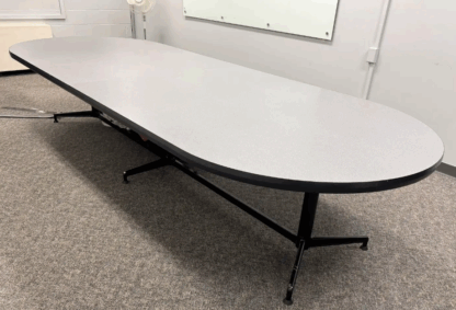 12' Grey Oval Conference Table w/ Black Steel Base - Used