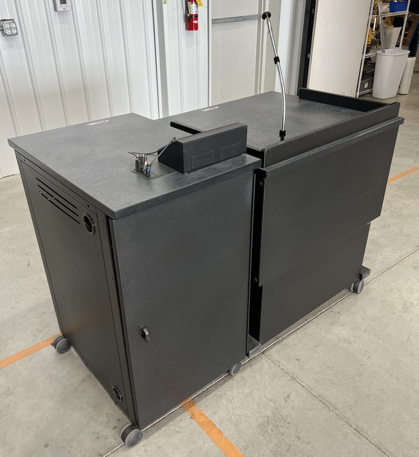 Black Laminate Mobile Podium w/ Electronics - Used - Welter Storage