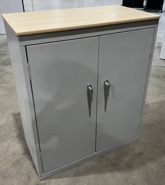 Gray 2-Door Storage Cabinet w/ Maple Top - Used