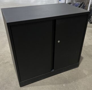 Steelcase Black 2-Door Storage Cabinet w/ 1 Shelf - Used