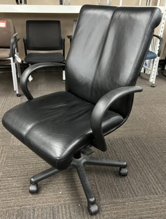 Black Vinyl Conference Chair w/ Dotted Fixed Arms - Used