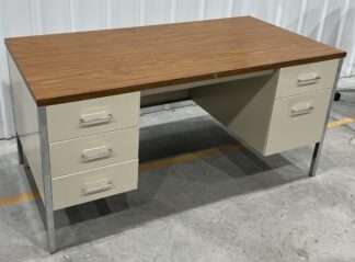 Steelcase 30" x 60" Putty Double Pedestal Desk w/ Oak Top - Used
