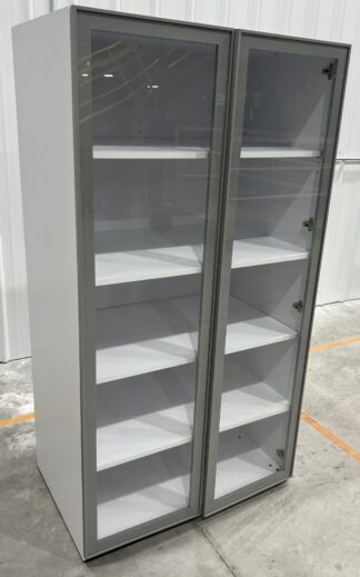 White Laminate 66"H x 3'W x 2'D Cabinet w/ Glass Doors - Used